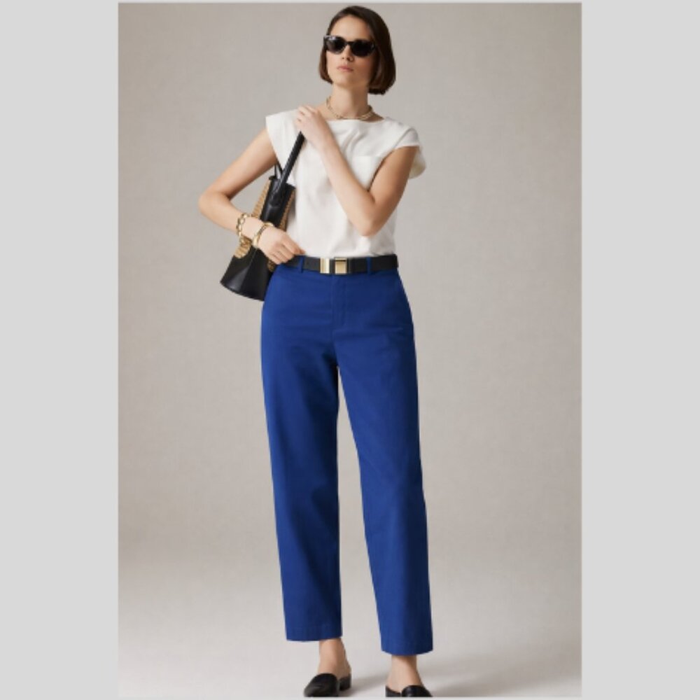 J. Crew Barrel-leg Pant in Cotton Blend Tropical Cove Blue Size 33 NWT